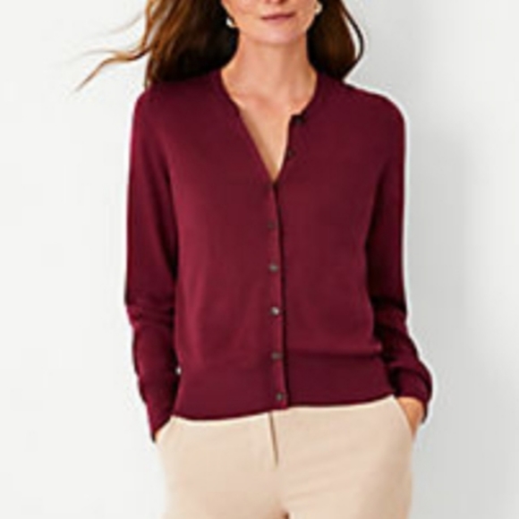 Ann Taylor Sweaters - Ann Taylor finely knit cotton button front burgundy cardigan sweater top S M